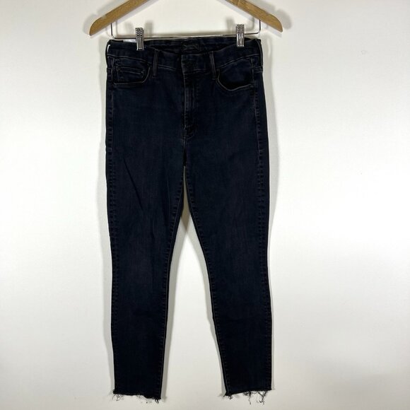 MOTHER Jeans 29 Black High Waisted Looker Ankle Skinny Stretch Blackbird Wash - Picture 1 of 12